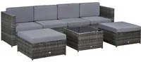 EasyComfort Set da 7 Pezzi Salotto da Esterni in Rattan con Poltrona Pouf Tavolino Grigio