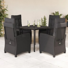 Set da Pranzo da Giardino 5 pz Nero con Cuscini in Polyrattan