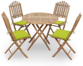 Set Da Pranzo Da Giardino 5 Pz Pieghevole Con Cuscini İn Bambù /
