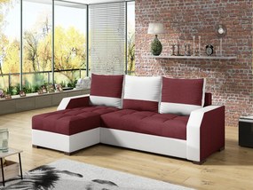 Divano letto matrimoniale angolare Coventry - Ecopelle bianco+tessuto rosso