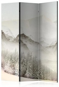 Paravento separè Conca innevata (3 pezzi) - paesaggio di montagne e alberi in inverno
