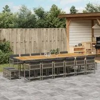 Set da Pranzo da Giardino 17pz con Cuscini Grigio in Polyrattan 3211550