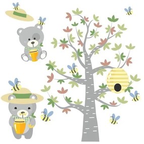 Adesivo da parete di qualità per bambini con orsi e api 150 x 300 cm