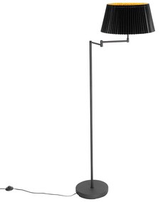 Lampada da terra nera con paralume plissettato nero e braccio regolabile - Ladas Deluxe