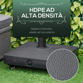 Base per Ombrellone da Giardino 45x45x39 cm Palo 38-48 mm con Ruote in HDPE Nero...