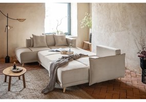 Divano letto angolare in velluto a coste beige (angolo sinistro/"U") Lazy Lukka - Miuform