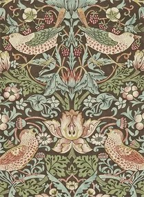 Morris & Co Carta da parati Strawberry Thief - Chocolate/ Slate