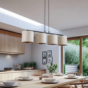 EMIBIG LIGHTING Lampada a sospensione Jari paralume in tessuto a 4 luci, bianco-oro