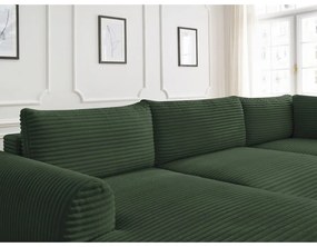 Divano angolare in verde scuro allungabile (con penisola a sinistra/a forma di "U") con rivestimento in velluto a coste Lucien – Bobochic Paris