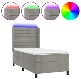 Letto a Molle Materasso e LED Grigio Chiaro 80x200 cm Velluto