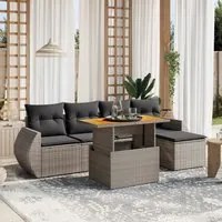 Set Divano da Giardino 6 pz con Cuscini Grigio in Polyrattan 3272173