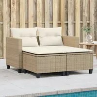 Divano da Giardino 2 Posti con Sgabelli Beige in Polyrattan 365794