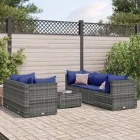 Set Divani da Giardino 6 pz con Cuscini in Polyrattan Grigio 3308023