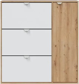 Scarpiera 3 Ribalte Doppia Profondità Con Anta Laterale 30 Paia Rovere E Bianco