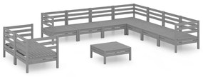 Set Salotto da Giardino 10 pz in Legno Massello di Pino Grigio