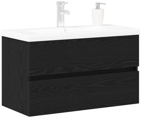 Mobiletto per lavandino  con lavabo integrato rovere nero legno ingegnerizzato, mobiletto per lavandino  rovere nero 80x38.5x45 cm legno ingegnerizzato