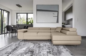 Divano angolare beige allungabile/con contenitore (con penisola a destra/a L) Anton – ELTAP