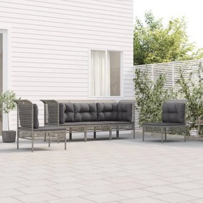 Set divani da giardino 5 pz con cuscini in polyrattan grigio