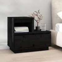 Comodino Nero 60x34x51 cm in Legno Massello di Pino 814382