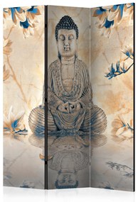 Paravento Buddha della Prosperità (3-parti) - sacra statua in stile feng shui