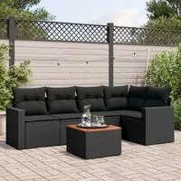 Set Divano da Giardino 6 pz con Cuscini Nero in Polyrattan 3256440