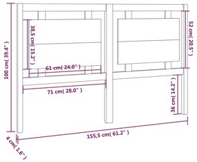 Testiera per Letto Grigia 155,5x4x100 cm Legno Massello di Pino