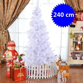 Costway Albero di natale artificiale 240cm in PVC con 1138 rami, supporto in metallo e piedi in gomma Bianco