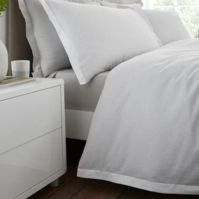 Set copripiumino e federa grigio chiaro in percalle di cotone per letto singolo 135x200 cm Seersucker Woven Stripe – Bianca