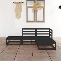 Set Divani da Giardino 4 pz Nero in Legno Massello di Pino 3075478