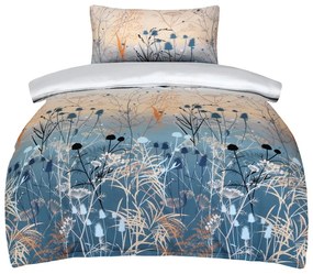 Biancheria da letto blu/beige in raso di cotone per letto singolo 140x200 cm Herbal – My House