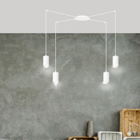 Sospensione A Ragno In Acciaio Bianco 4 Luci Tracker Con Cavo 3 Metri
