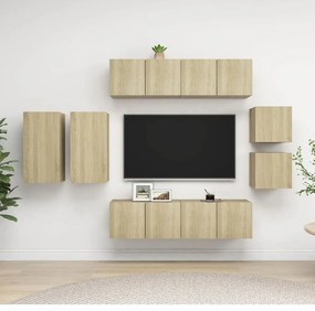 Set Di Mobili Porta Tv 8 Pz Rovere Sonoma İn Legno Multistrato /