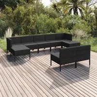 Set Divani da Giardino 9 pz con Cuscini in Polyrattan Nero cod mxl 38471