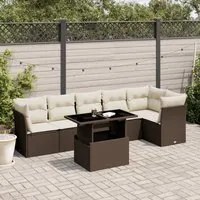 Set Divani da Giardino 7 pz con Cuscini Marrone in Polyrattan 3266603