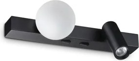 Applique binomio led 6w 600lm 3000k nero diffusore a sfera e spot o...