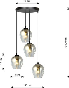 Lampadario a Sospensione ISTAR 4 PREMIUM 4xE27 in Acciaio e Vetro