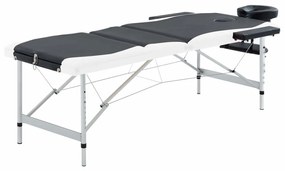 Lettino Massaggio Pieghevole 3 Zone in Alluminio Nero e Bianco