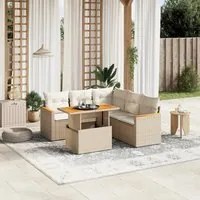 Set Divano da Giardino 6 pz con Cuscini Beige in Polyrattan 3273074