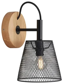 Applique industriale Wood&Style nero 1X E14