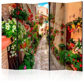 Paravento design Vicolo in Umbria II - Strada italiana con architettura e fiori