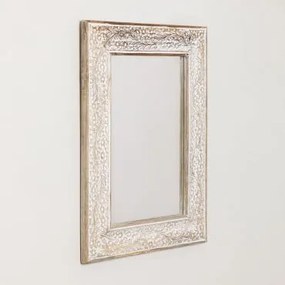Specchio da Parete Rettangolare in Legno di Mango Lindet Legno Bianco - Sklum