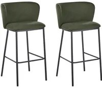 Set di 2 sedie da bar Rivestimento in poliestere verde scuro Gambe in metallo nero Sgabelli senza braccio Schienale curvo Sala da pranzo moderna Cucina