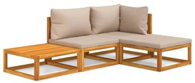 Set salotto da giardino 4pz con cuscini tortora legno massello