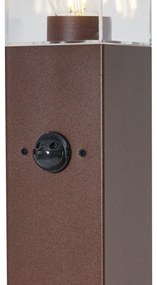 Lampada da esterno marrone ruggine con vetro trasparente 80 cm IP44 con presa e sensore di movimento - Malios