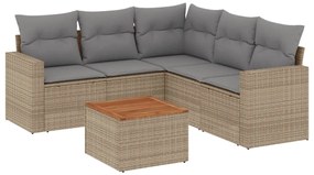 Set Divano da Giardino 6 pz con Cuscini Beige Misto Polyrattan