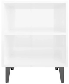 Comodini con Gambe in Metallo 2pz Bianco Lucido 40x30x50 cm