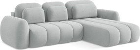 Divano angolare grigio chiaro allungabile/con contenitore (con penisola a destra/con chaise lounge) con rivestimento in bouclé Pele – Makamii
