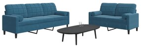 Set Di Divani 2 Pz Con Cuscini E Rinforzi Blu İn Velluto /