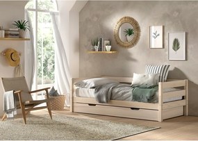 Letto da bambini estraibile di colore naturale in pino massiccio con rete inclusa 90x200 cm Margrit – Vipack
