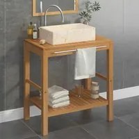 Armadietto da Bagno in Legno di Teak con Lavabo in Marmo Crema cod mxl 66206